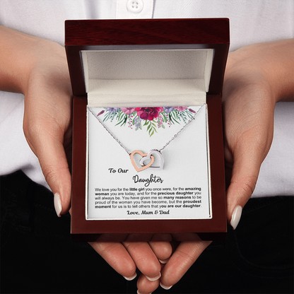 To My Daughter - Linked Hearts Necklace - Proud Of You Message Card Gift