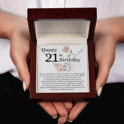 Happy 21st Birthday - Linked Hearts Necklace - I Believe in You