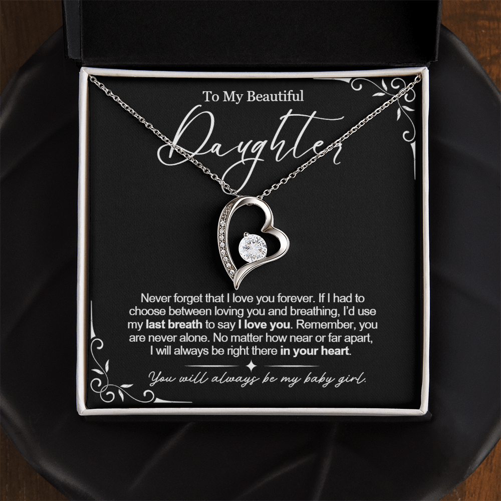 To My Daughter Necklace from Dad - Love Heart Necklace - Always My Baby Girl Message Card Gift