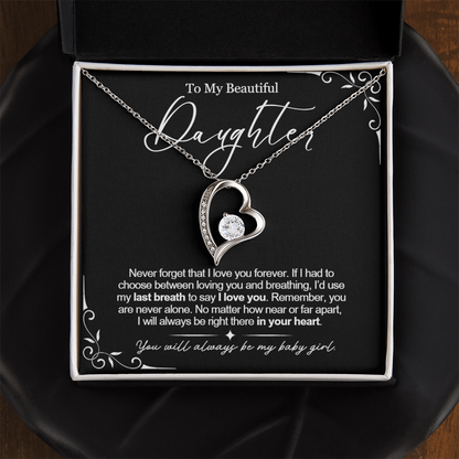 To My Daughter Necklace from Dad - Love Heart Necklace - Always My Baby Girl Message Card Gift