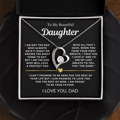 To My Daughter Necklace from Dad - Love Heart Necklace - Proud Father Message Card Gift