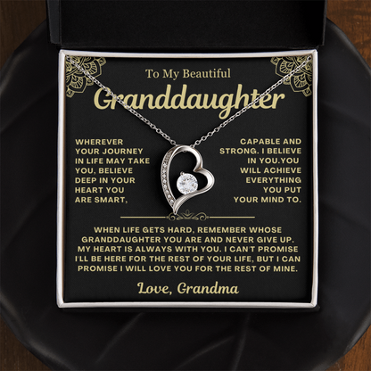 To My Granddaughter Necklace - Love Heart Necklace - My Heart Is Always With You Message Card Jewelry Gift