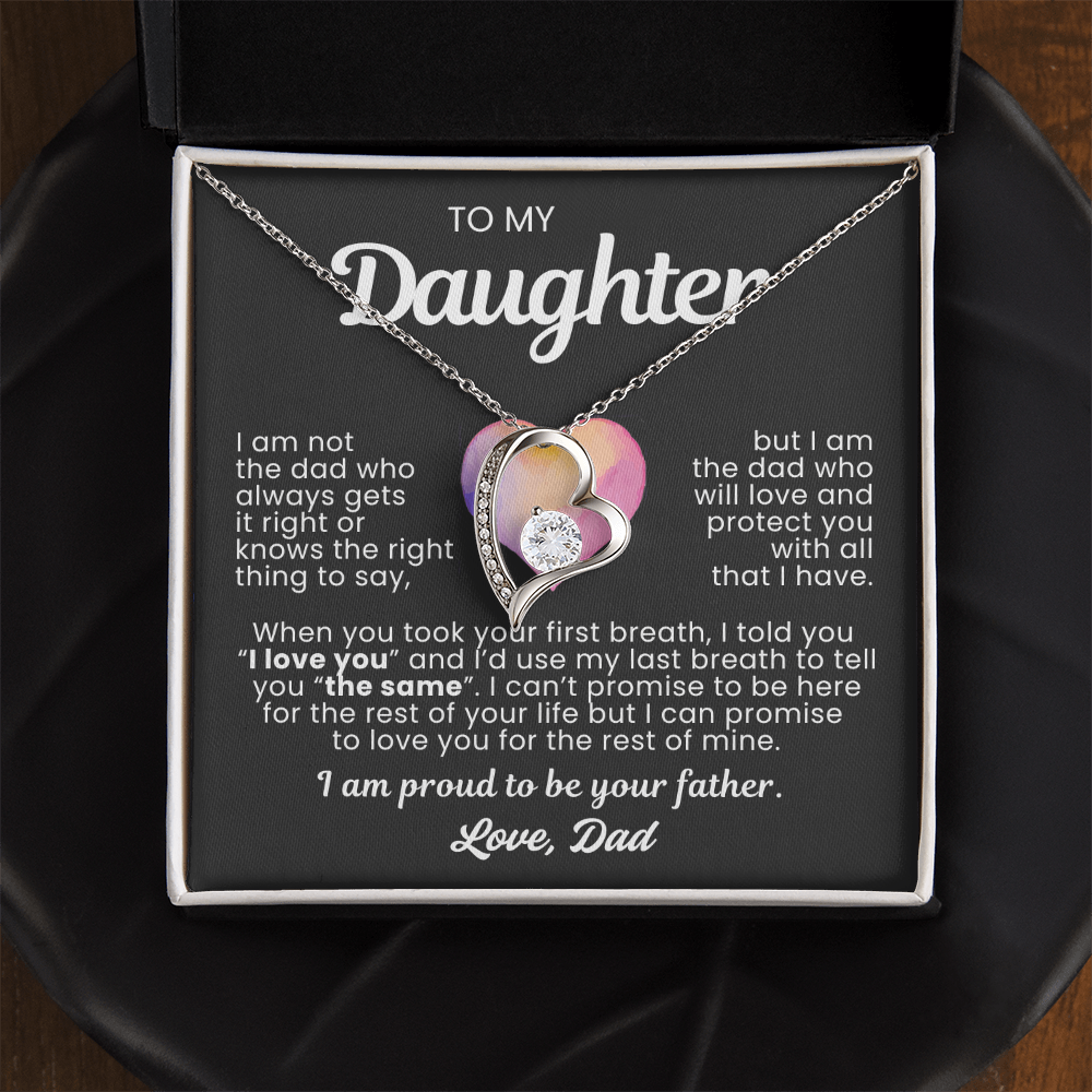 To My Daughter Necklace from Dad - Love Heart Necklace - Proud Father Message Card Gift