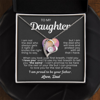 To My Daughter Necklace from Dad - Love Heart Necklace - Proud Father Message Card Gift