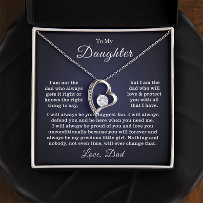 To My Daughter Necklace from Dad - Love Heart Necklace - Proud Father Message Card Gift