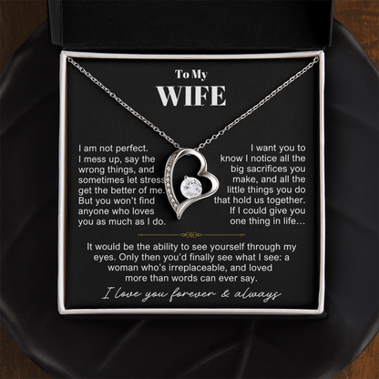 To My Wife - Love Heart Necklace - You Are Irreplaceable Message Card Gift