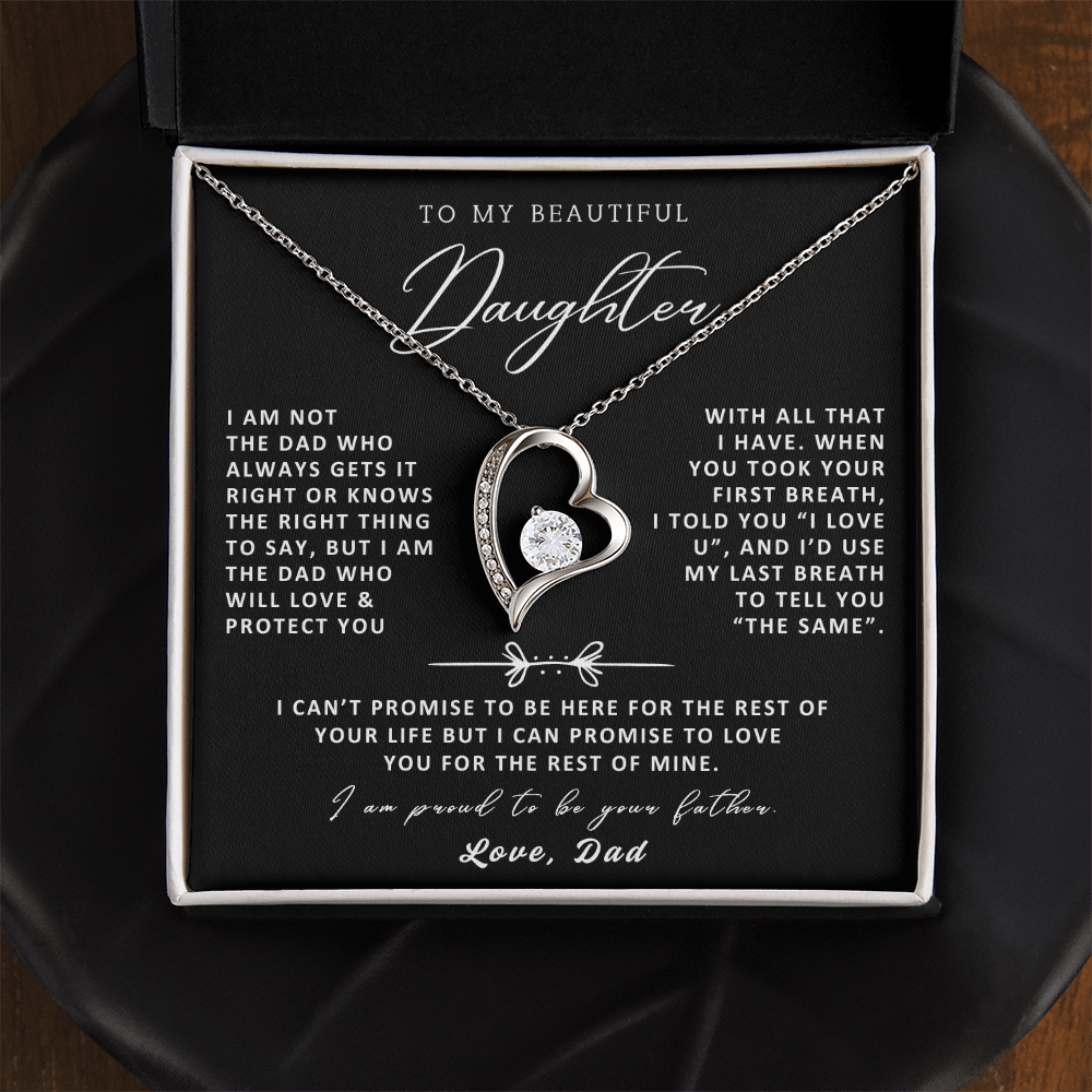 To My Daughter Necklace from Dad - Love Heart Necklace - Proud Father Message Card Gift