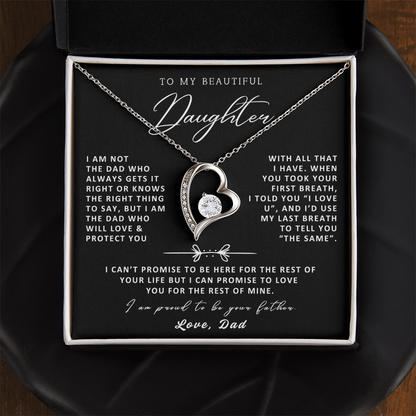 To My Daughter Necklace from Dad - Love Heart Necklace - Proud Father Message Card Gift