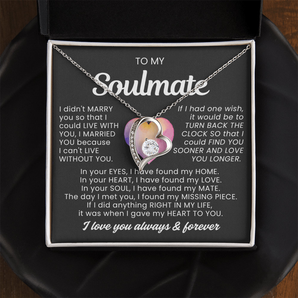 To My Soulmate - Love Heart Necklace -  Message Card Gift from Husband