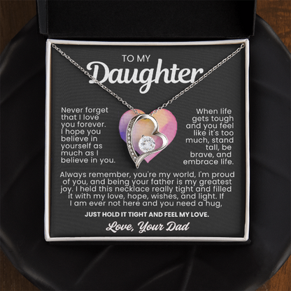 To My Daughter Necklace from Dad - Love Heart Necklace - You Are My World Gift D2