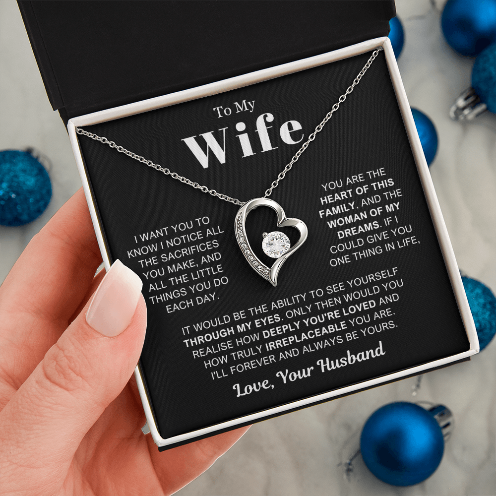 To My Wife - Love Heart Necklace - Woman of My Dreams Valentine's Day Gift