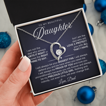 To My Daughter Necklace from Dad - Love Heart Necklace - Proud Of You Message Card Gift