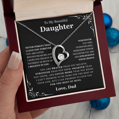 To My Daughter Necklace from Dad - Love Heart Necklace - Loved Beyond Measure Gift