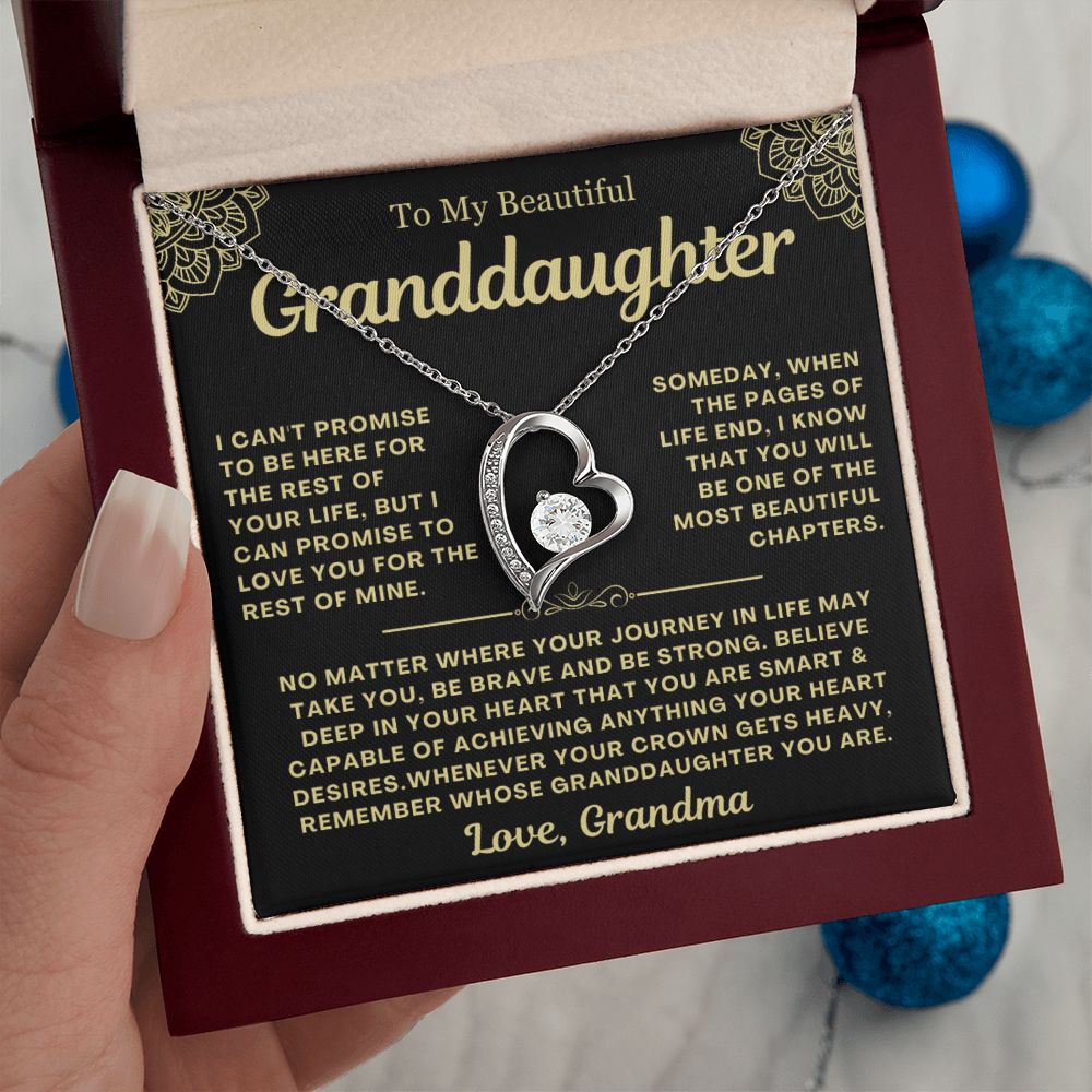 To My Granddaughter Necklace - Love Heart Necklace - Remember Whose Granddaughter You Are Message Card Jewelry Gift