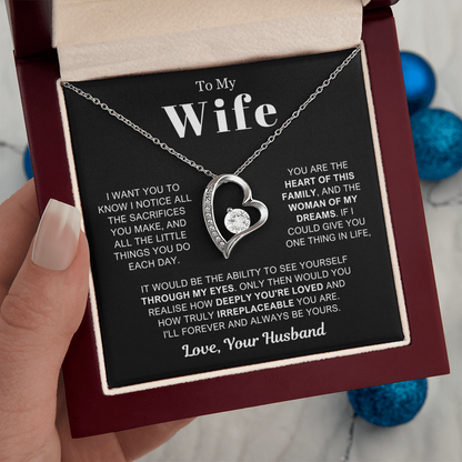 To My Wife - Love Heart Necklace - Woman of My Dreams Valentine's Day Gift
