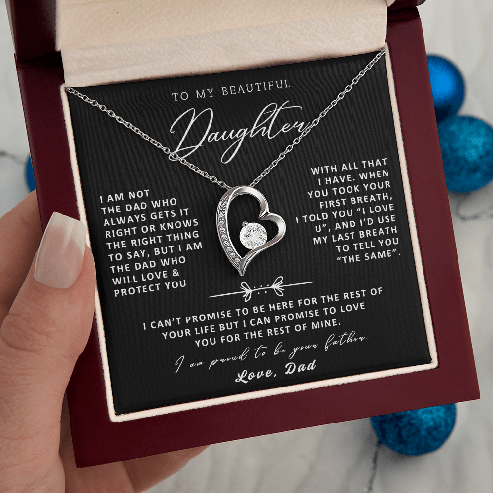 To My Daughter Necklace from Dad - Love Heart Necklace - Proud Father Message Card Gift
