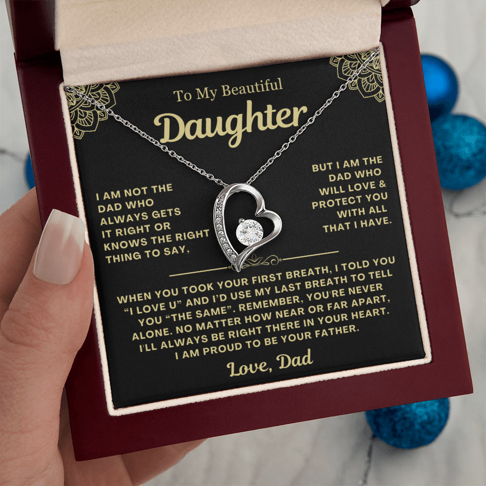 To My Daughter Necklace from Dad - Love Heart Necklace - Proud Father Message Card Gift