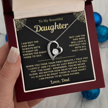 To My Daughter Necklace from Dad - Love Heart Necklace - Proud Father Message Card Gift