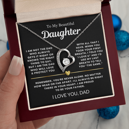 To My Daughter Necklace from Dad - Love Heart Necklace - Proud Father Message Card Gift