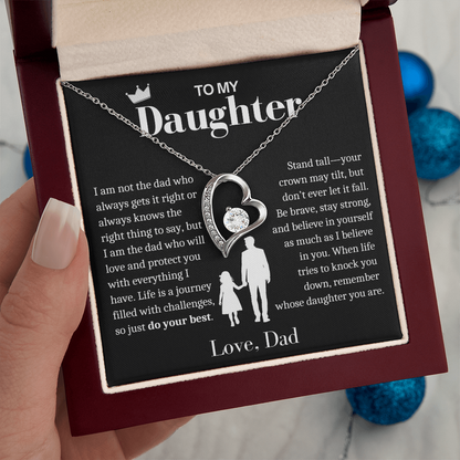 To My Daughter Necklace from Dad - Love Heart Necklace - Remember Whose Daughter You Are Gift