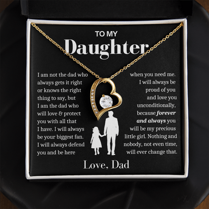 To My Daughter Necklace from Dad - Love Heart Necklace - Always My Precious Little Girl