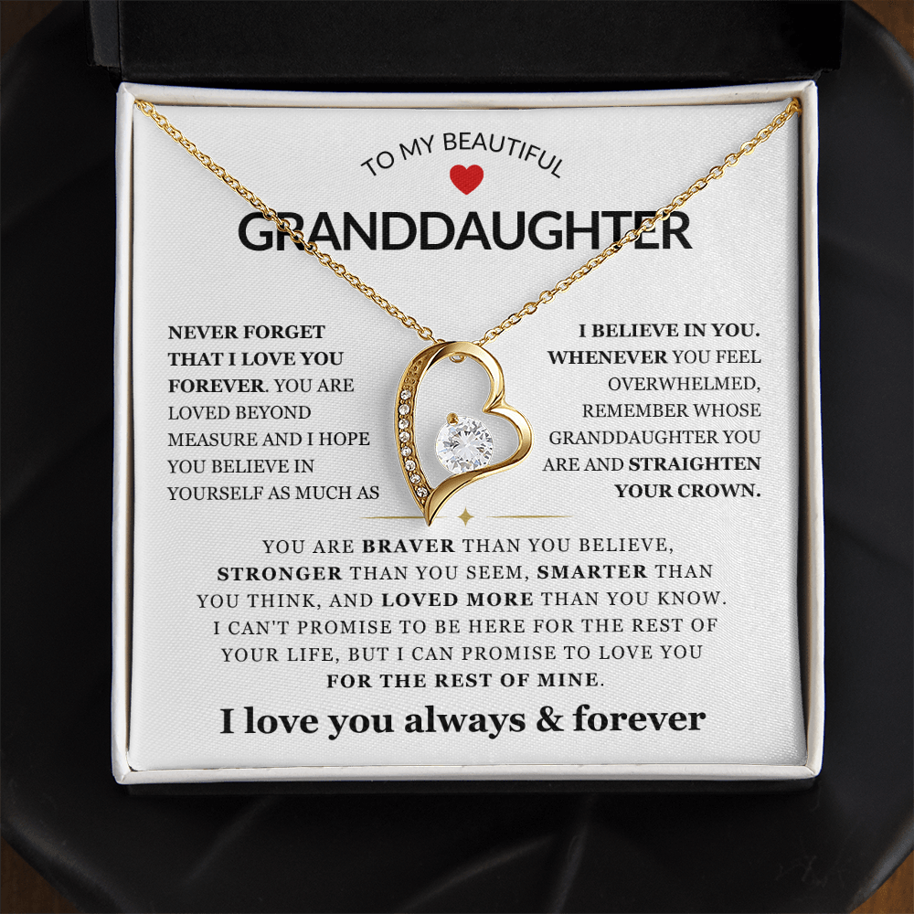 To My Granddaughter Necklace - Love Heart Necklace - I Love You Forever Message Card Jewelry Gift