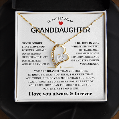 To My Granddaughter Necklace - Love Heart Necklace - I Love You Forever Message Card Jewelry Gift