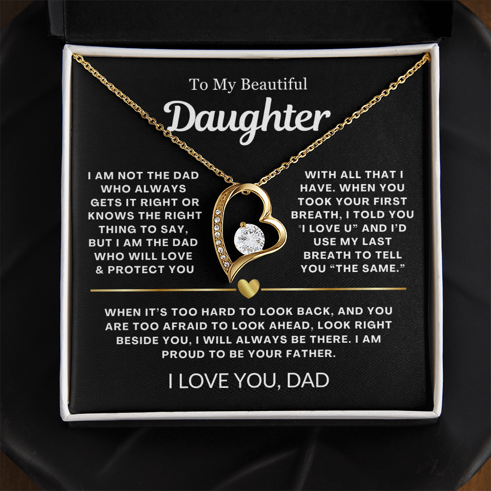 To My Daughter Necklace from Dad - Love Heart Necklace - Proud Father Message Card Gift