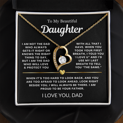 To My Daughter Necklace from Dad - Love Heart Necklace - Proud Father Message Card Gift