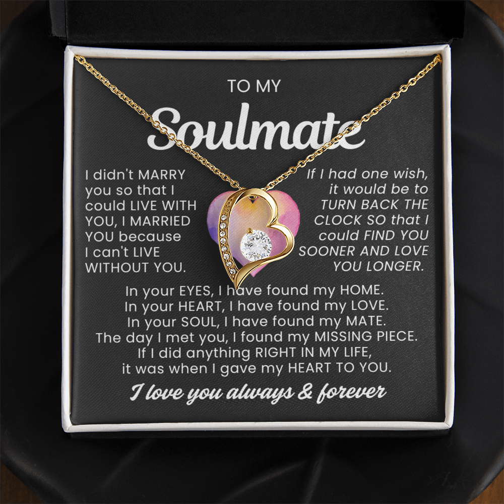 To My Soulmate - Love Heart Necklace -  Message Card Gift from Husband