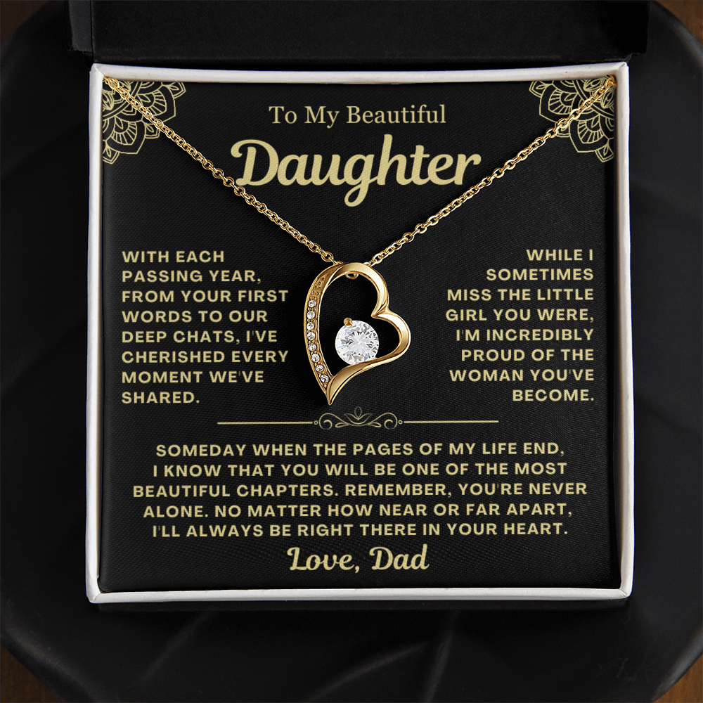 To My Daughter Necklace from Dad - Love Heart Necklace - You Are Never Alone Gift