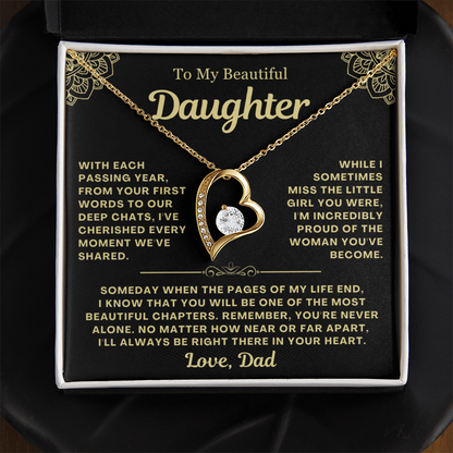 To My Daughter Necklace from Dad - Love Heart Necklace - You Are Never Alone Gift