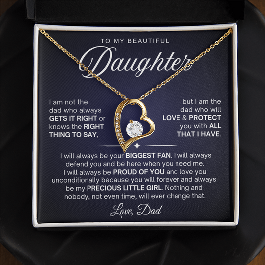To My Daughter Necklace from Dad - Love Heart Necklace - Proud Of You Message Card Gift