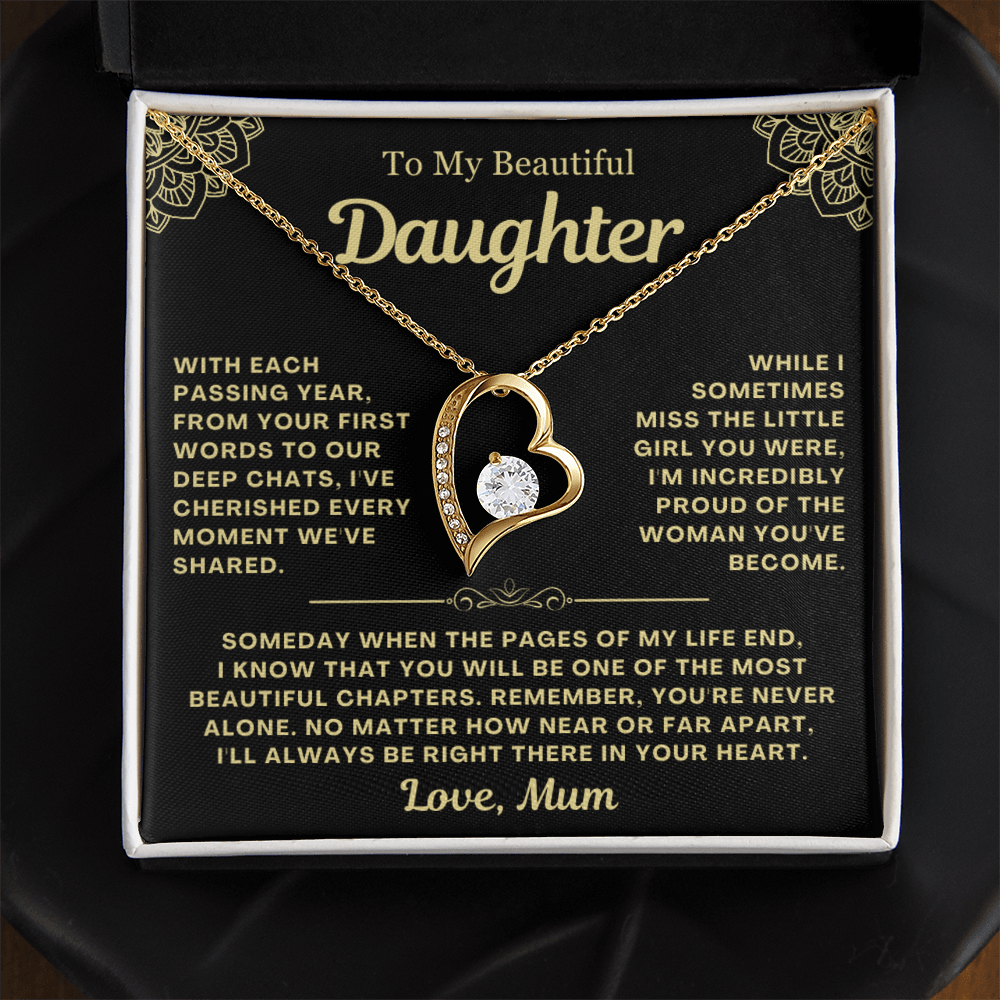 To My Daughter Necklace from Mum - Love Heart Necklace - You Are Never Alone Gift