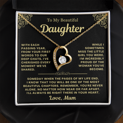 To My Daughter Necklace from Mum - Love Heart Necklace - You Are Never Alone Gift