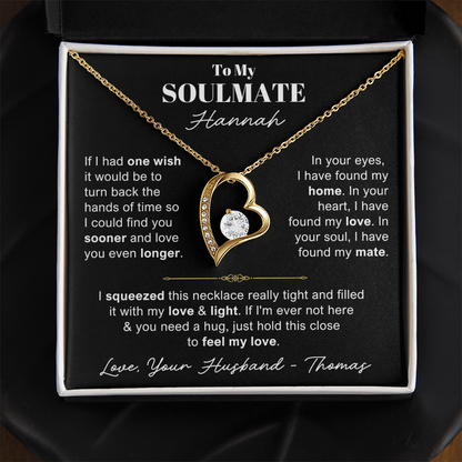 To My Soulmate - Love Heart Necklace - You Are the Woman of My Dream Message Card Gift