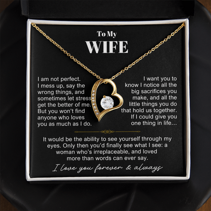 To My Wife - Love Heart Necklace - You Are Irreplaceable Message Card Gift