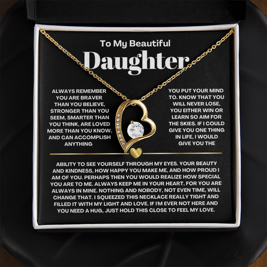 To My Daughter Necklace from Dad - Love Heart Necklace - Always In My Heart Message Card Gift