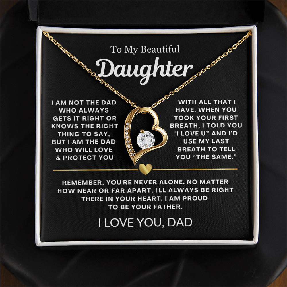 To My Daughter Necklace from Dad - Love Heart Necklace - Proud Father Message Card Gift