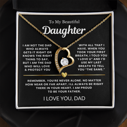 To My Daughter Necklace from Dad - Love Heart Necklace - Proud Father Message Card Gift