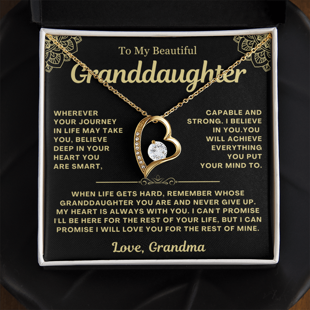 To My Granddaughter Necklace - Love Heart Necklace - My Heart Is Always With You Message Card Jewelry Gift