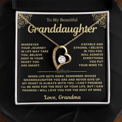 To My Granddaughter Necklace - Love Heart Necklace - My Heart Is Always With You Message Card Jewelry Gift