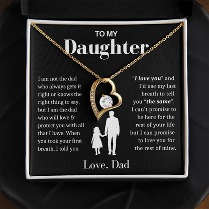 To My Daughter Necklace from Dad - Love Heart Necklace -  Always Loving You Message Card Gift