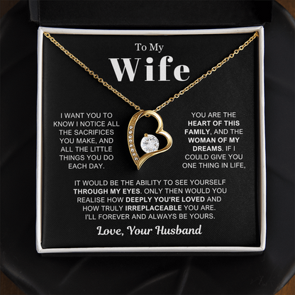 To My Wife - Love Heart Necklace - Woman of My Dreams Valentine's Day Gift