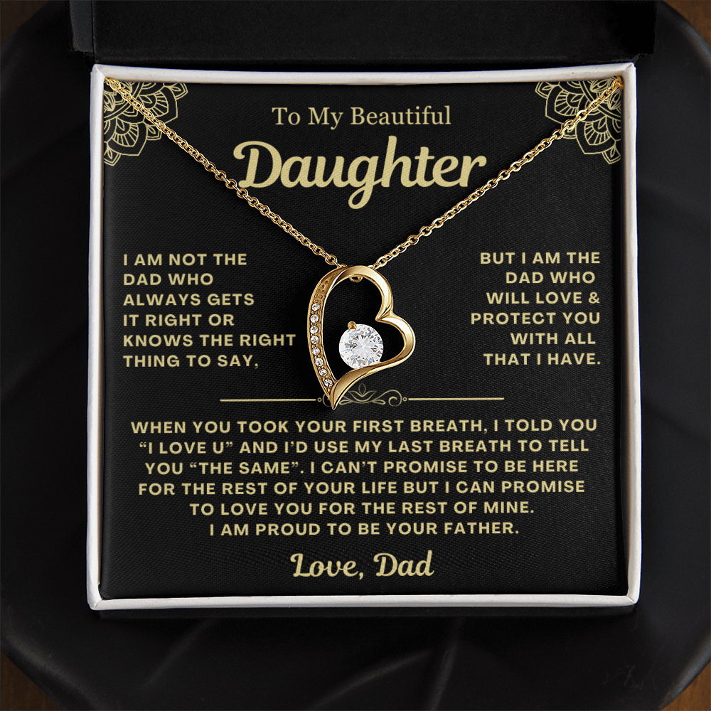 To My Daughter Necklace from Dad - Love Heart Necklace - Proud Father Message Card Gift