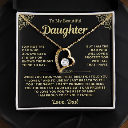 To My Daughter Necklace from Dad - Love Heart Necklace - Proud Father Message Card Gift