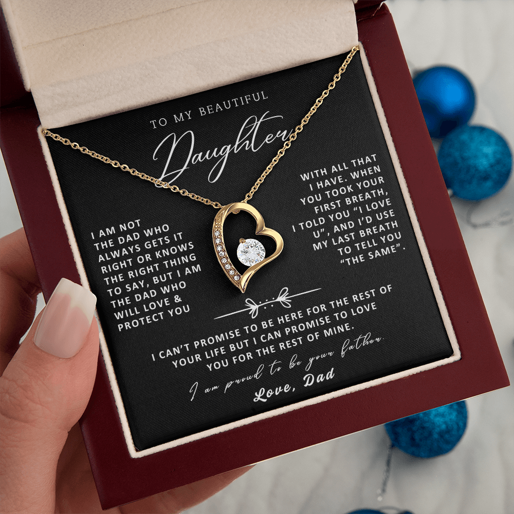 To My Daughter Necklace from Dad - Love Heart Necklace - Proud Father Message Card Gift