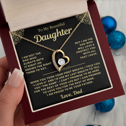 To My Daughter Necklace from Dad - Love Heart Necklace - Proud Father Message Card Gift
