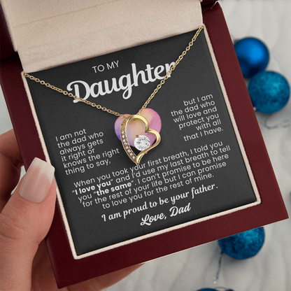 To My Daughter Necklace from Dad - Love Heart Necklace - Proud Father Message Card Gift