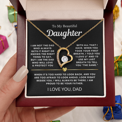 To My Daughter Necklace from Dad - Love Heart Necklace - Proud Father Message Card Gift